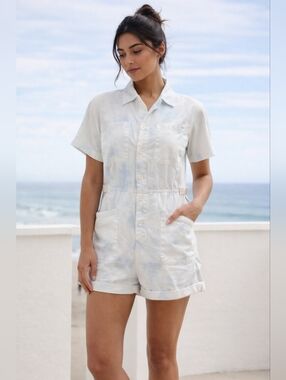 Pistola Blue Surf Tie Dye Romper Cotton Utility L NWT